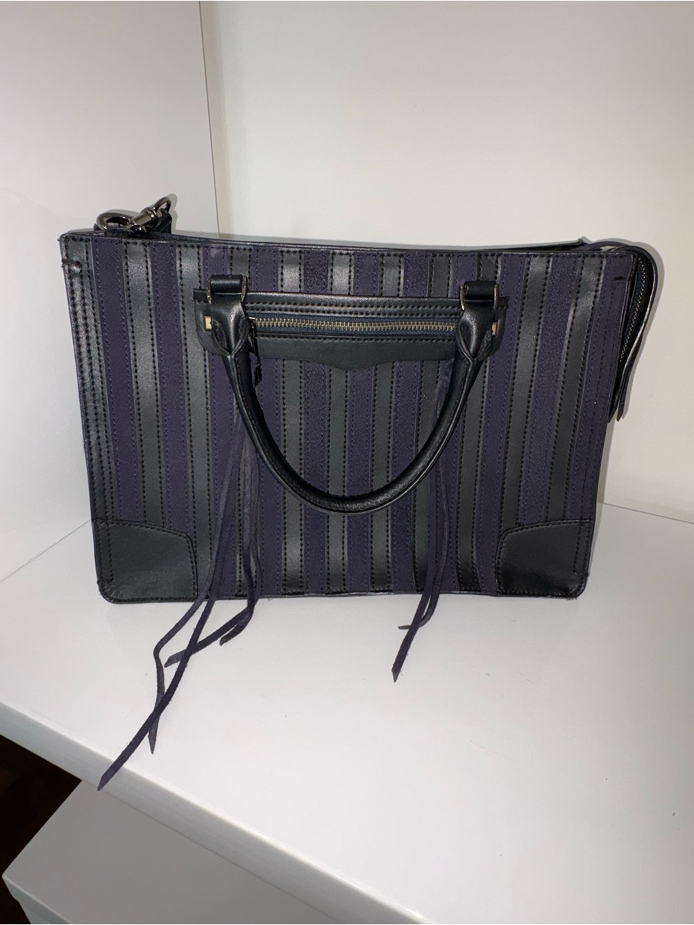 Rebecca Minkoff Striped Navy and Black Tote Bag - Unbranded